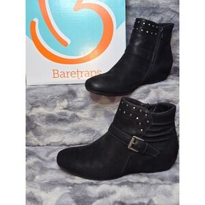 Baretraps Peri Black Suede‎ Studded Buckle Wedge Ankle Boots Womens Size 9.5